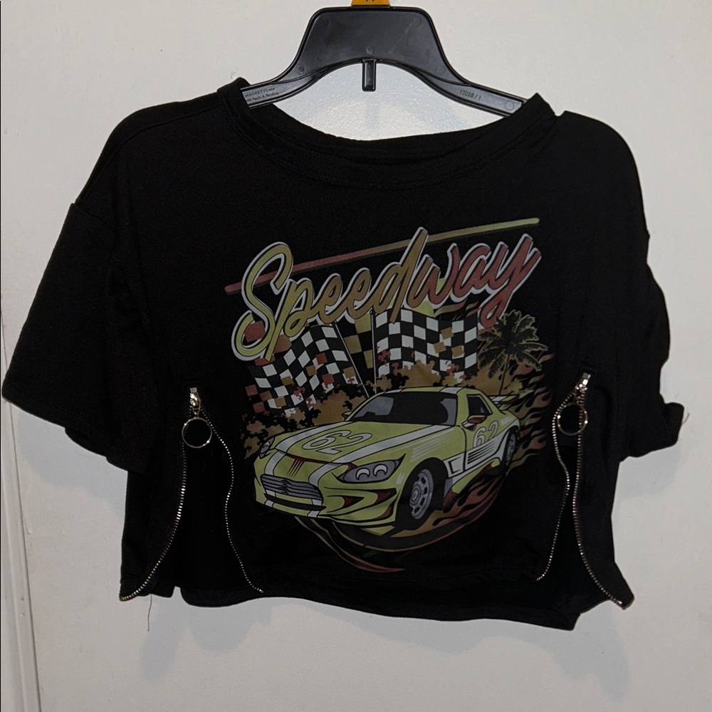 Black Speedway Graphic Crop Top